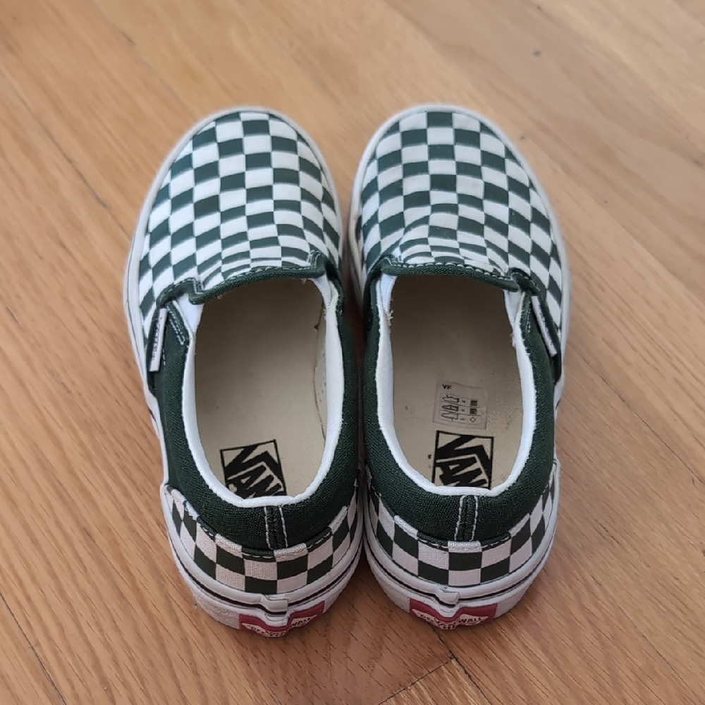 Vans Kids Checkered Slip-On Shoes - Green and White